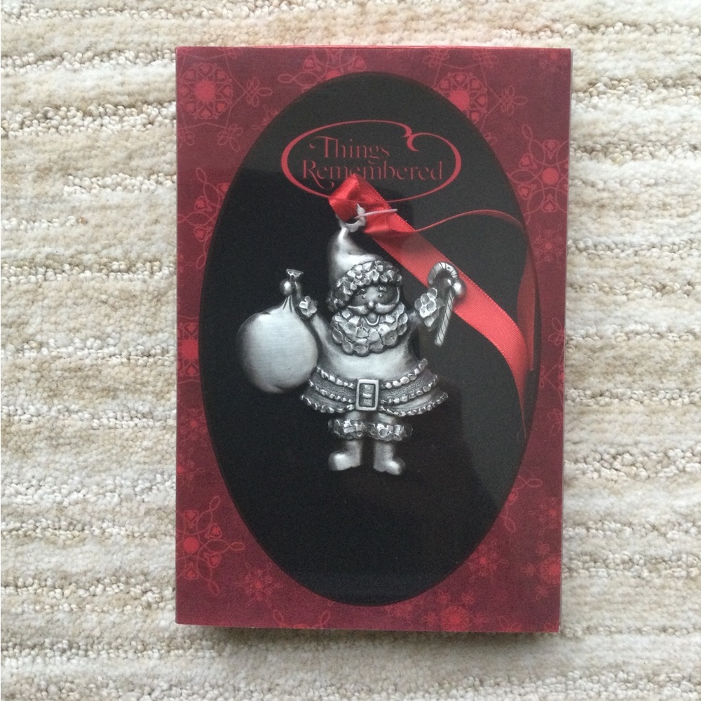 Things Remembered Pewter Santa with Red Ribbon Ornament Engravable